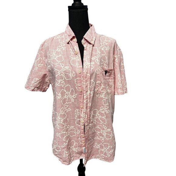 U.S. Polo Assn. Pink & White Floral Short Sleeve Button-Down Shirt, Vacation, re - Picture 1 of 9
